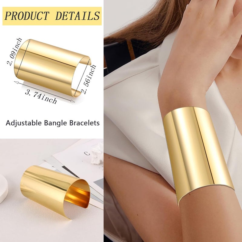 CASDAN 2Pcs Cuff Bangle Bracelets for Women Open Wide Bracelets Adjustable Wrist Cuff Wrap Bracelet - Image 2